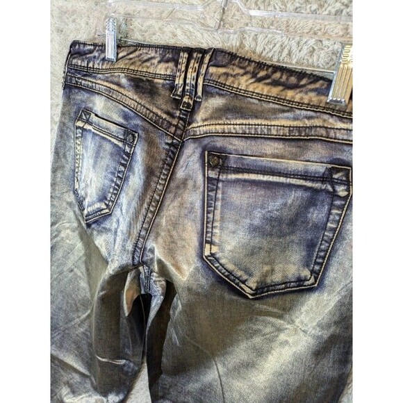 Shiny Blue Silver Bebe Jeans 31 Straight Leg Skinny pants NWT Metallic - Picture 9 of 11